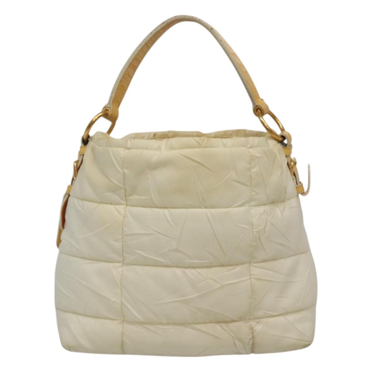 PRADA Hand Bag Nylon White Gold Auth sw500