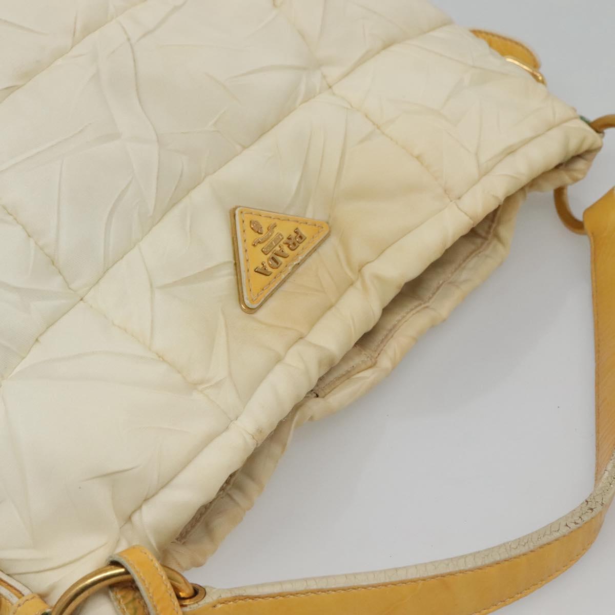 PRADA Hand Bag Nylon White Gold Auth sw500