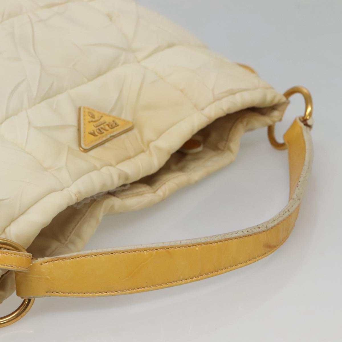 PRADA Hand Bag Nylon White Gold Auth sw500