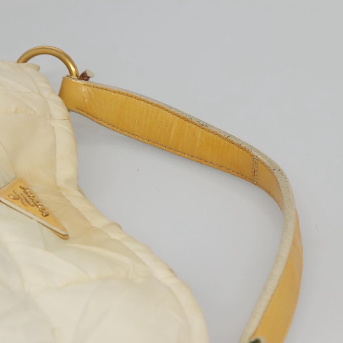 PRADA Hand Bag Nylon White Gold Auth sw500