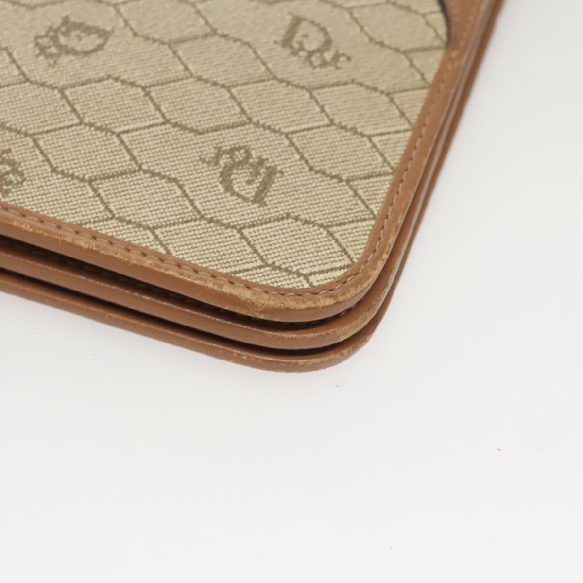 Christian Dior Honeycomb Canvas Chain Shoulder Bag PVC Leather Beige Auth sw505