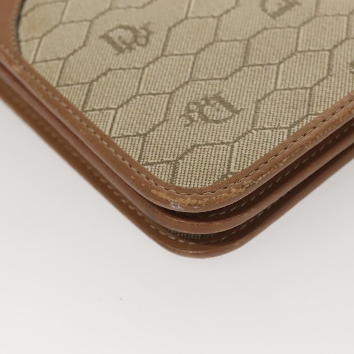 Christian Dior Honeycomb Canvas Chain Shoulder Bag PVC Leather Beige Auth sw505