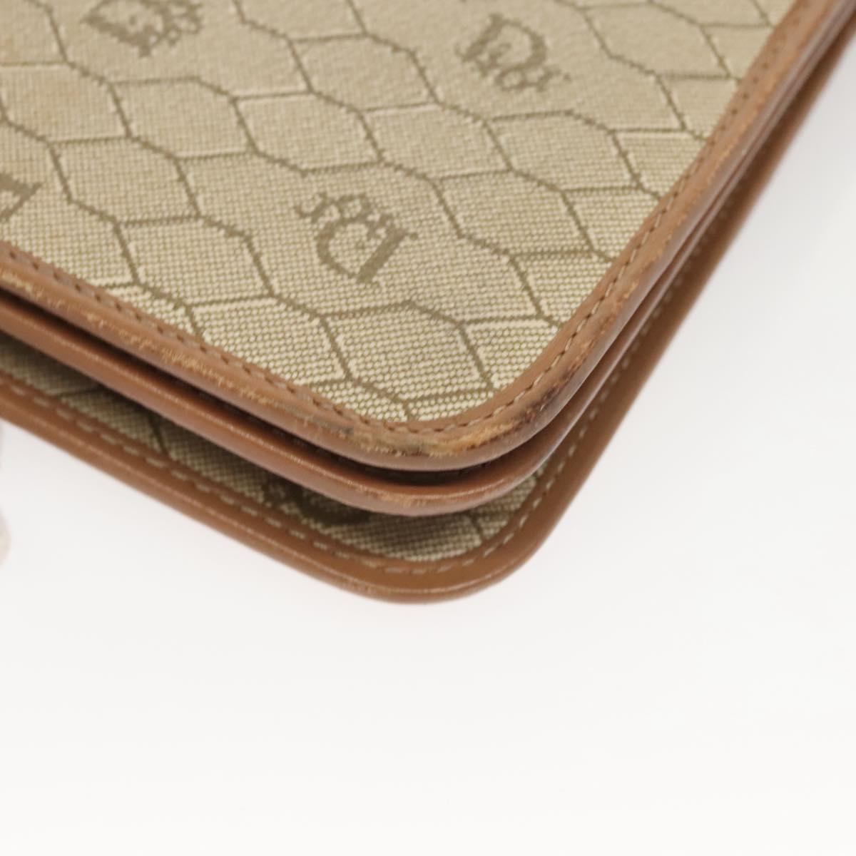 Christian Dior Honeycomb Canvas Chain Shoulder Bag PVC Leather Beige Auth sw505