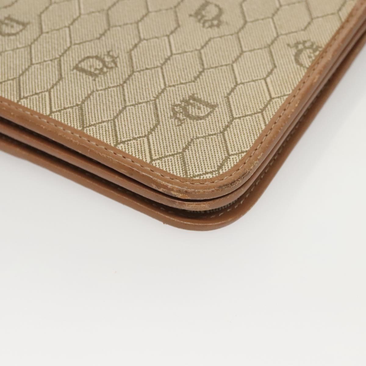 Christian Dior Honeycomb Canvas Chain Shoulder Bag PVC Leather Beige Auth sw505