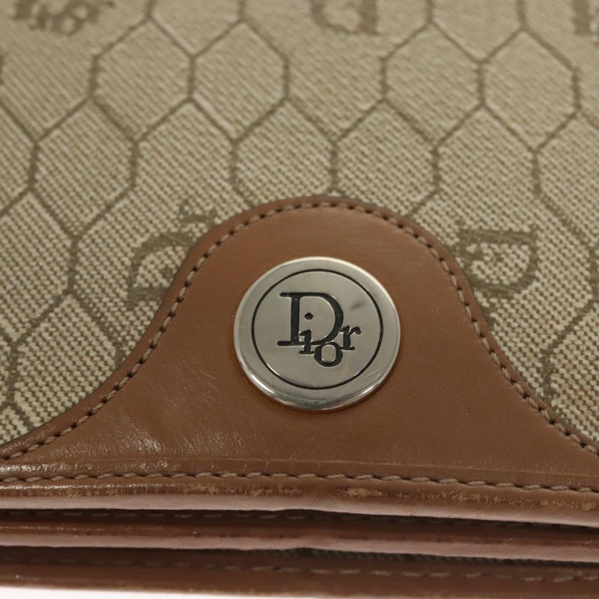 Christian Dior Honeycomb Canvas Chain Shoulder Bag PVC Leather Beige Auth sw505