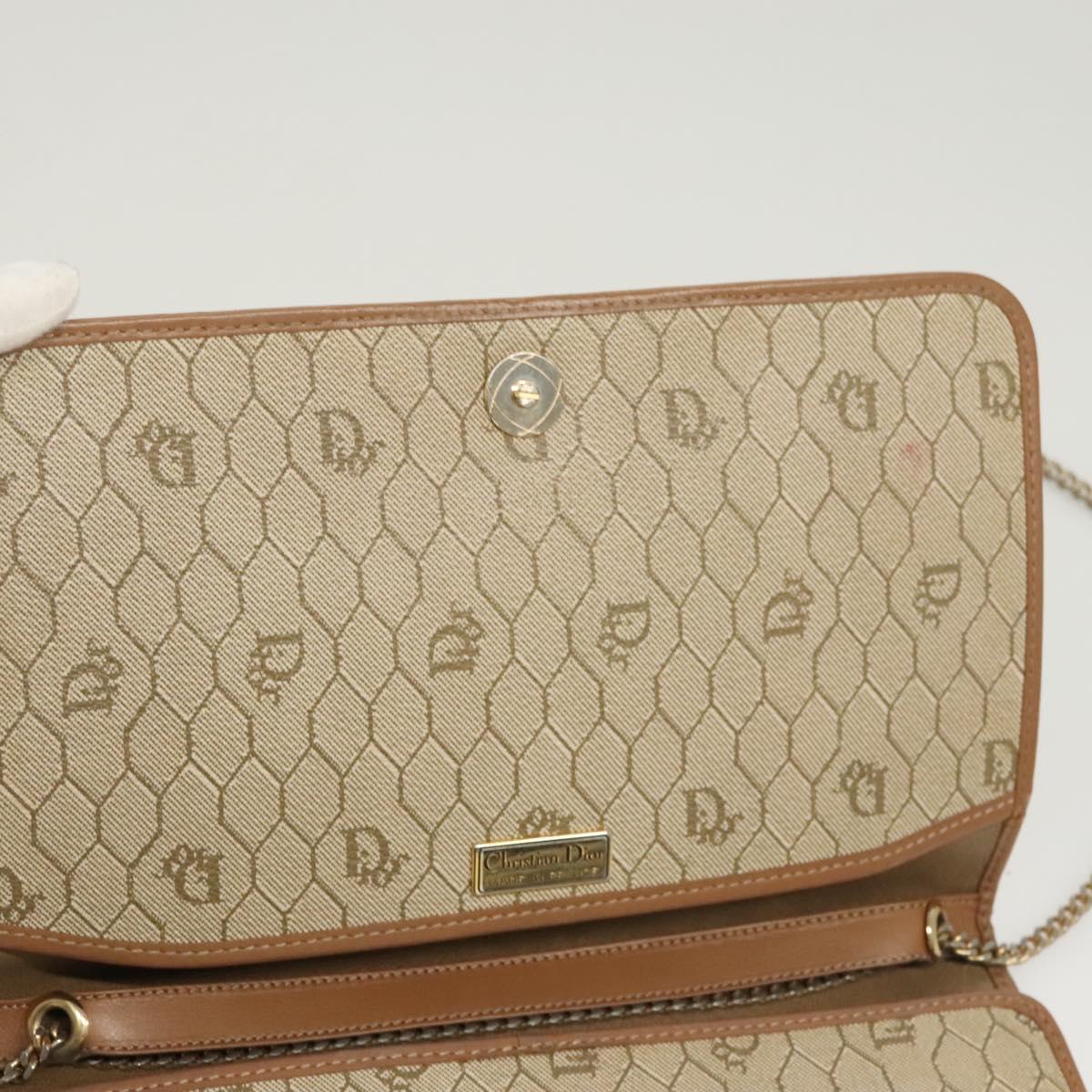 Christian Dior Honeycomb Canvas Chain Shoulder Bag PVC Leather Beige Auth sw505