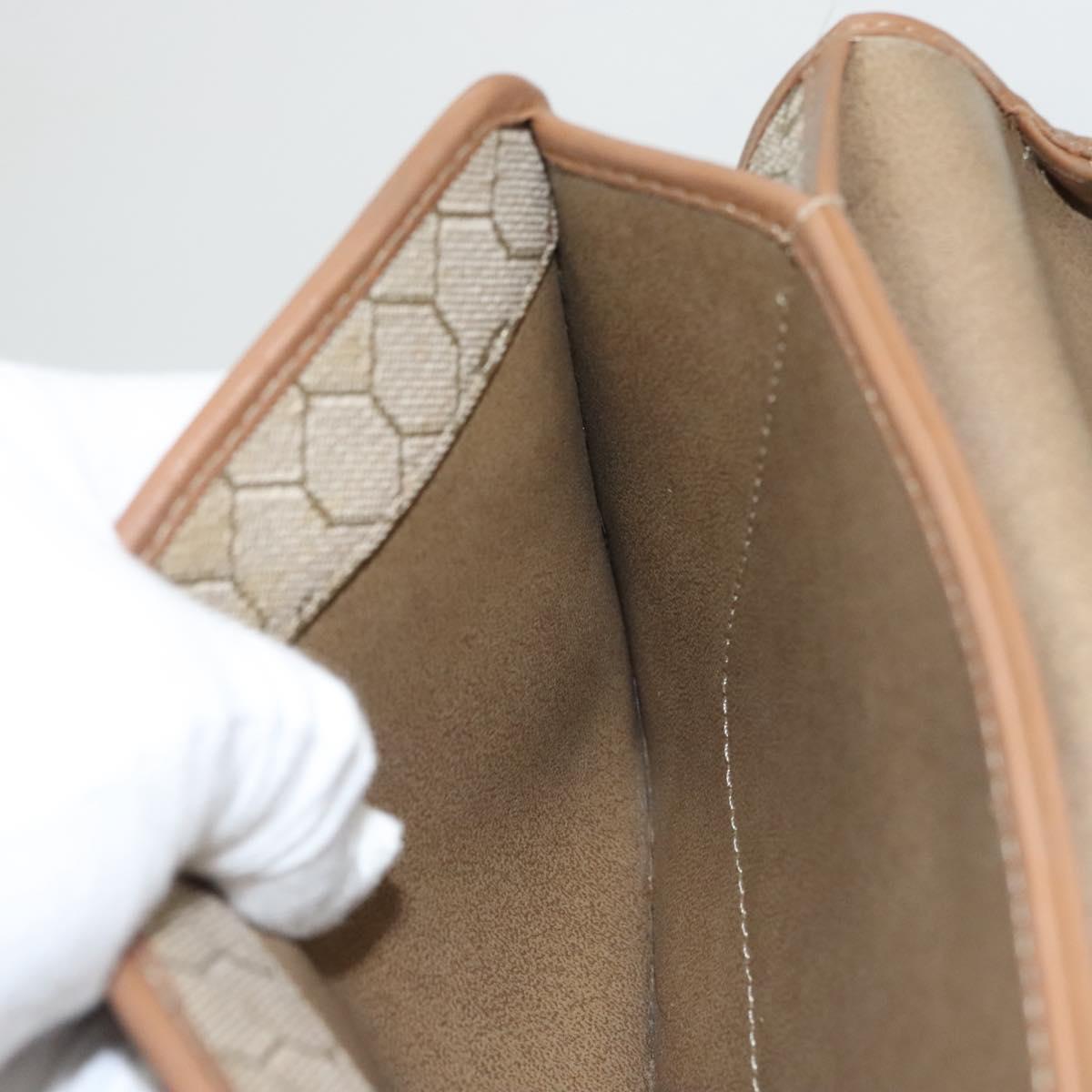 Christian Dior Honeycomb Canvas Chain Shoulder Bag PVC Leather Beige Auth sw505