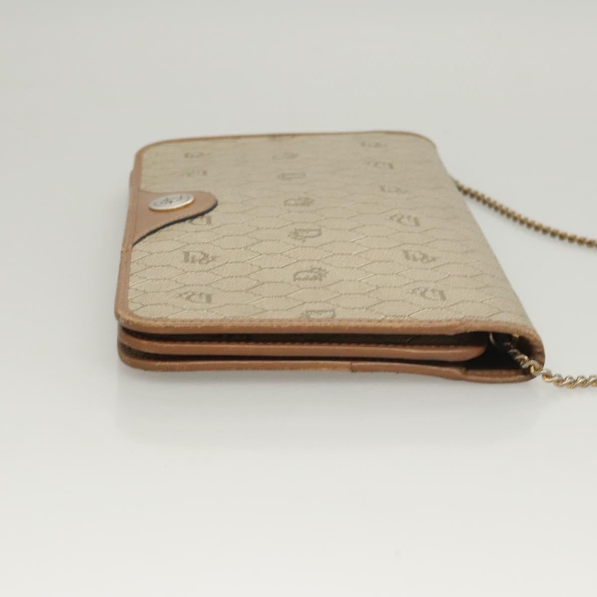 Christian Dior Honeycomb Canvas Chain Shoulder Bag PVC Leather Beige Auth sw505