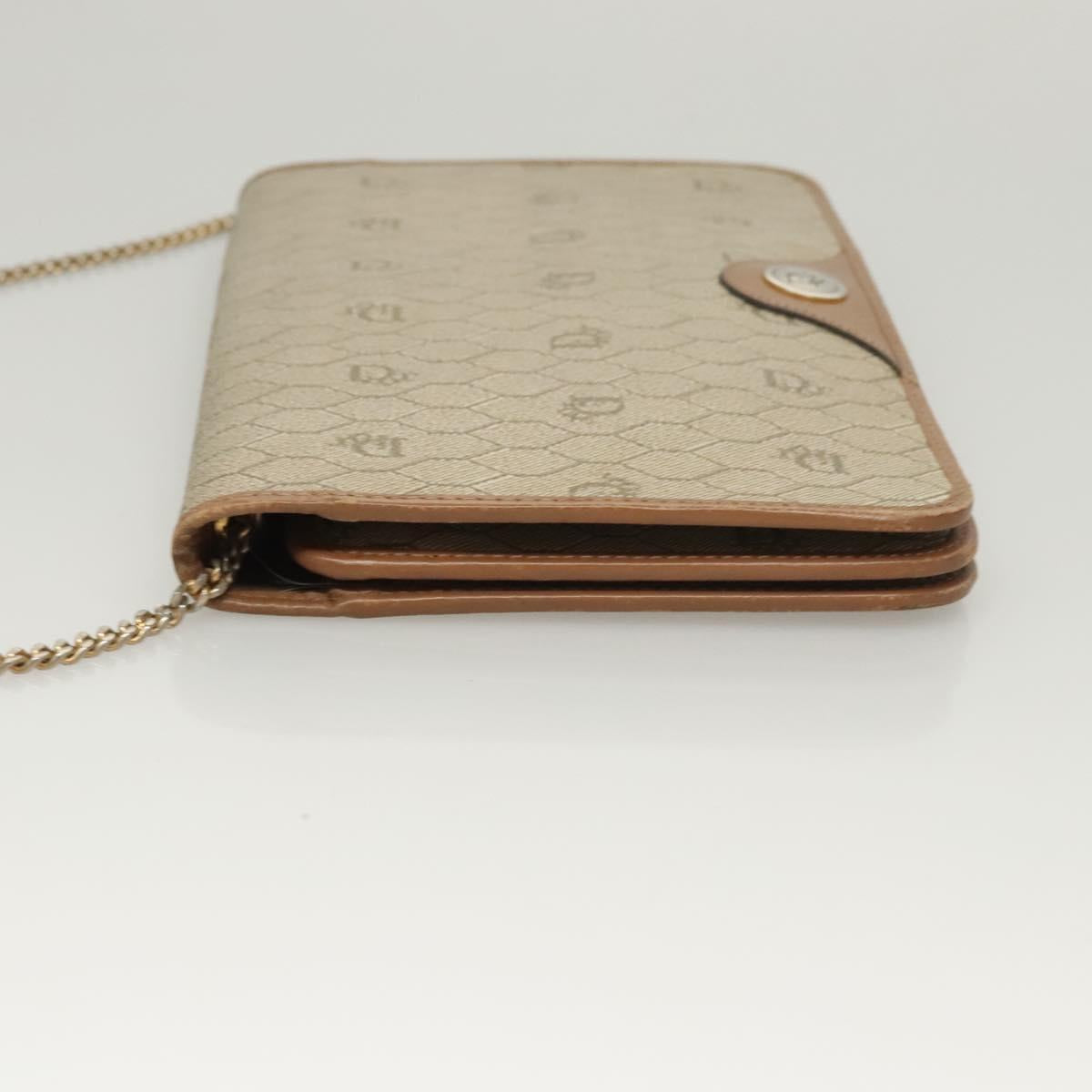 Christian Dior Honeycomb Canvas Chain Shoulder Bag PVC Leather Beige Auth sw505