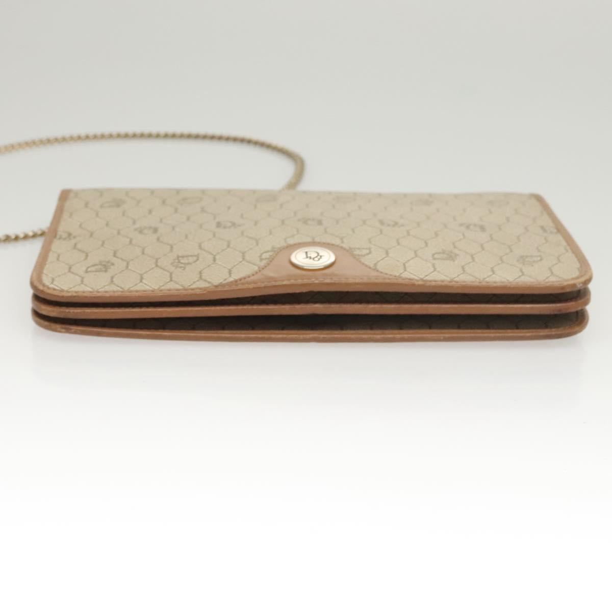 Christian Dior Honeycomb Canvas Chain Shoulder Bag PVC Leather Beige Auth sw505