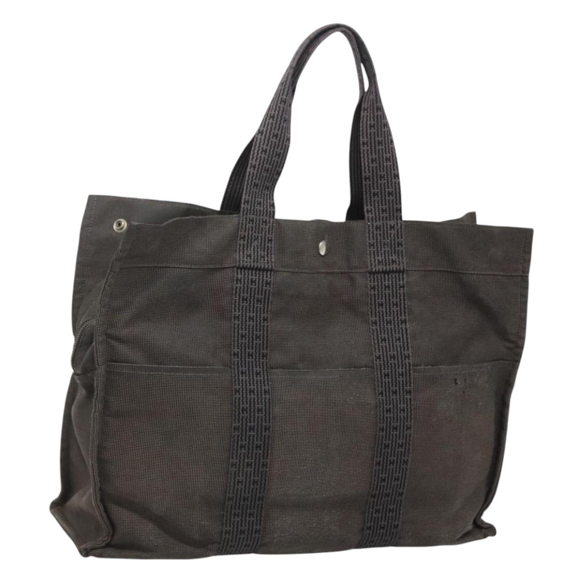 HERMES Her Line MM Hand Bag Canvas Gray Auth sw510