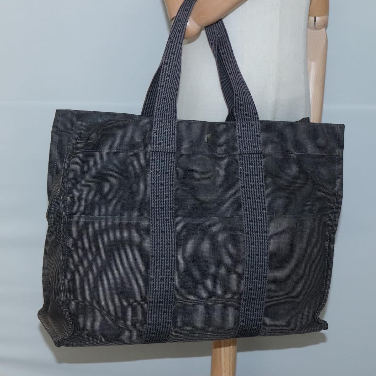 HERMES Her Line MM Hand Bag Canvas Gray Auth sw510