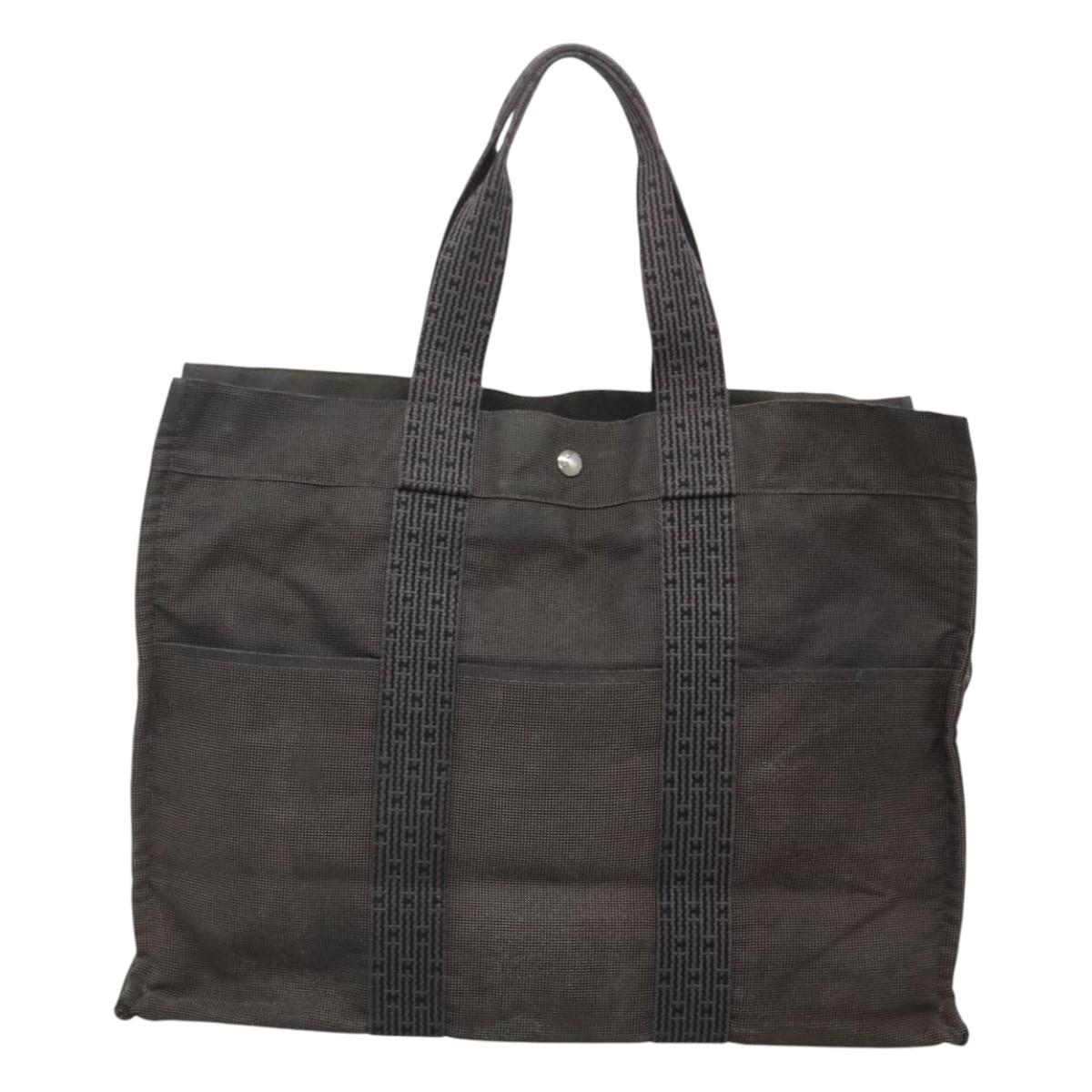 HERMES Her Line MM Hand Bag Canvas Gray Auth sw510