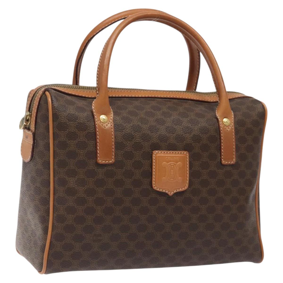 CELINE Macadam Canvas Hand Bag PVC Leather Brown Gold Auth sw521