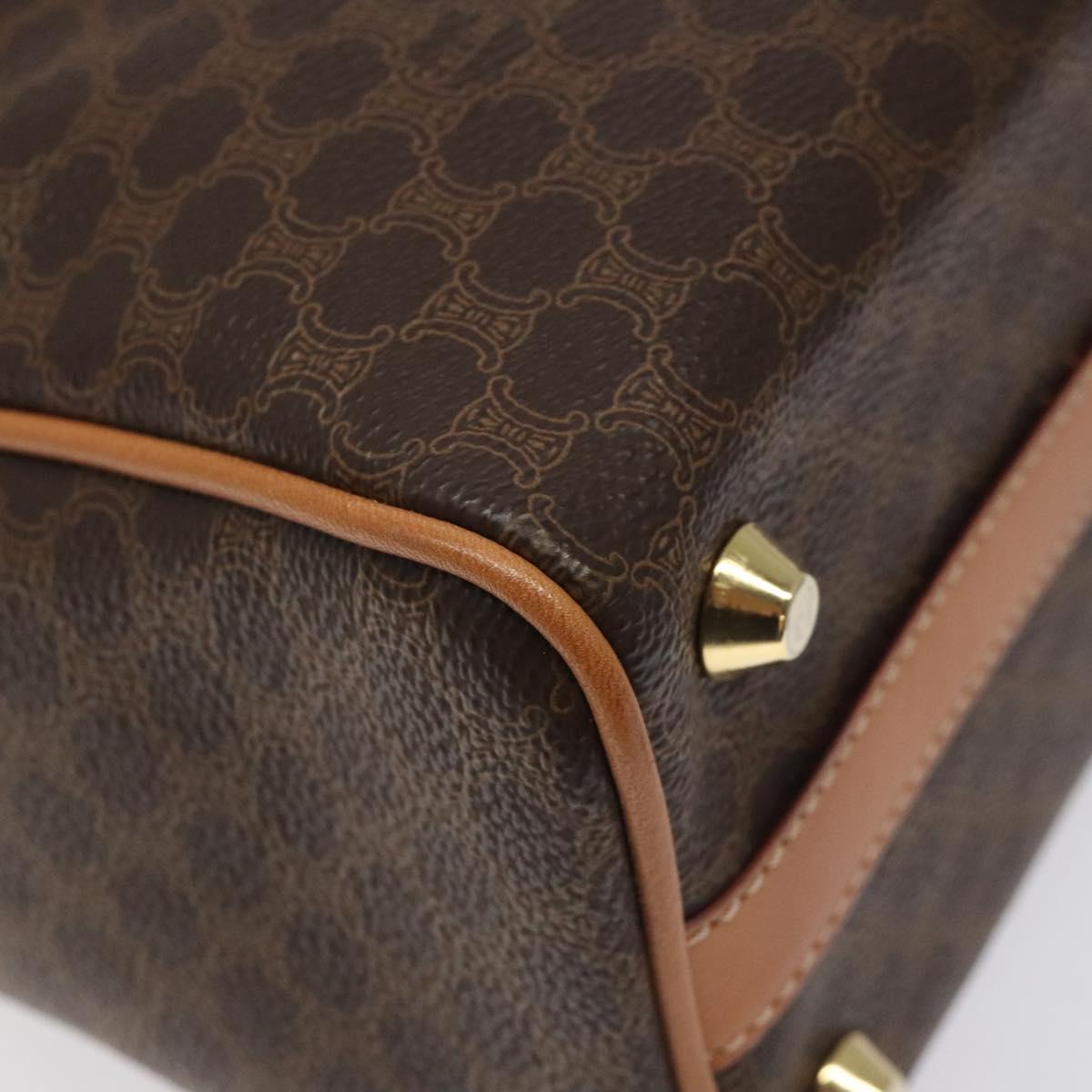 CELINE Macadam Canvas Hand Bag PVC Leather Brown Gold Auth sw521