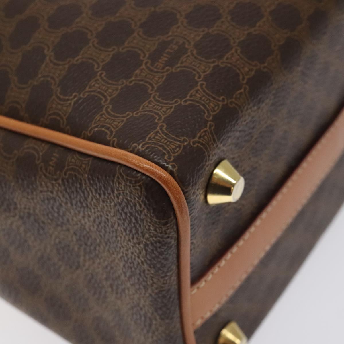 CELINE Macadam Canvas Hand Bag PVC Leather Brown Gold Auth sw521
