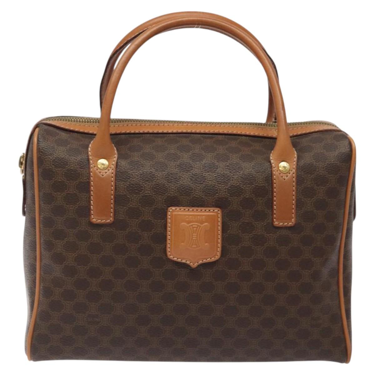 CELINE Macadam Canvas Hand Bag PVC Leather Brown Gold Auth sw521