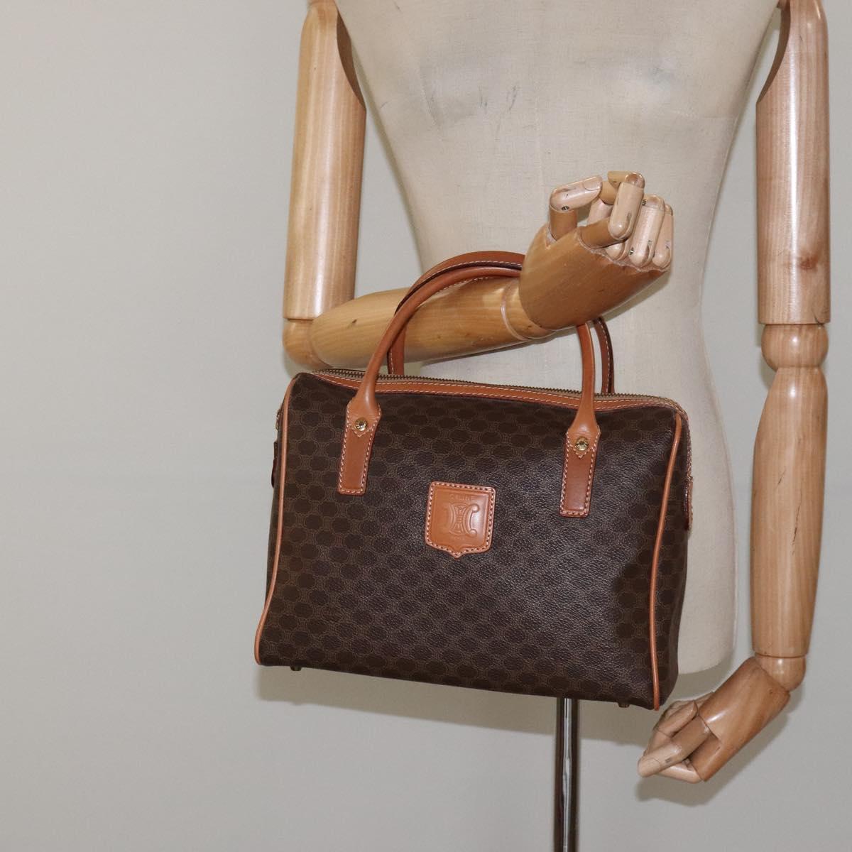 CELINE Macadam Canvas Hand Bag PVC Leather Brown Gold Auth sw521
