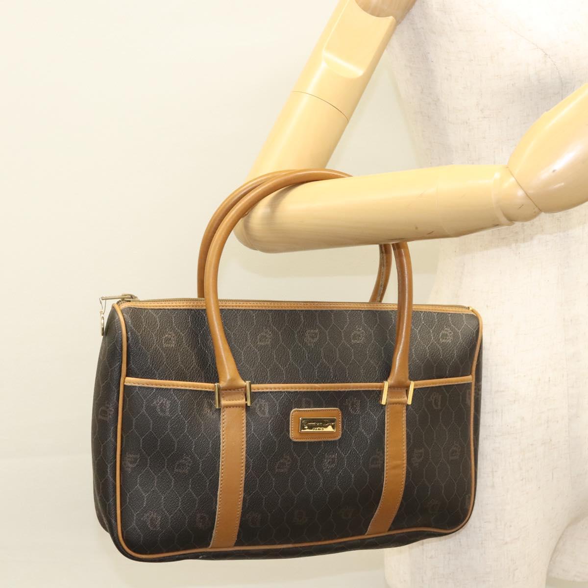 Christian Dior Honeycomb Canvas Hand Bag PVC Black Gold Auth sw522