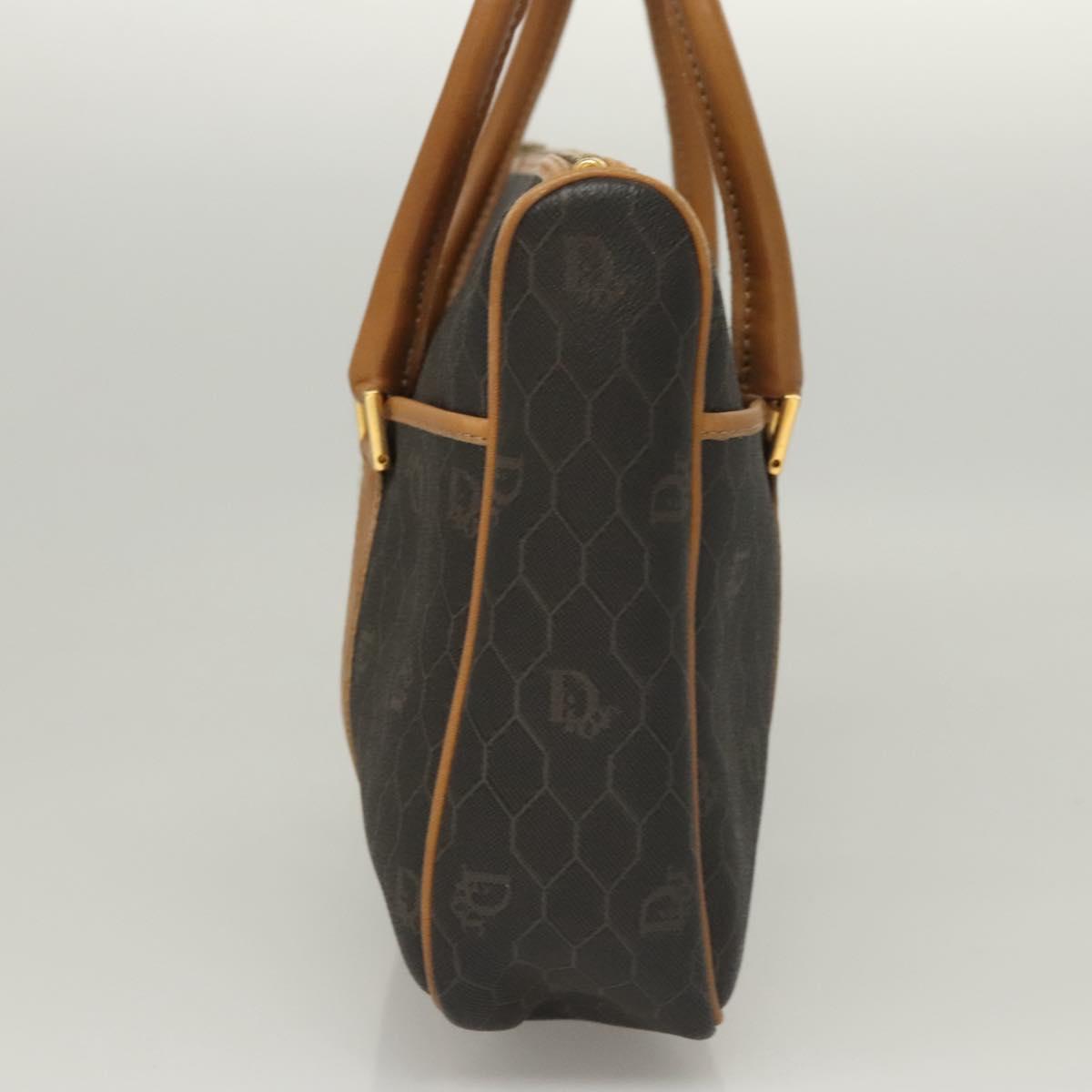 Christian Dior Honeycomb Canvas Hand Bag PVC Black Gold Auth sw522