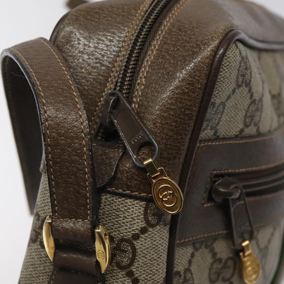 GUCCI GG Supreme Web Sherry Line Bag PVC Leather Beige Gold 14 02 005 Auth sw526