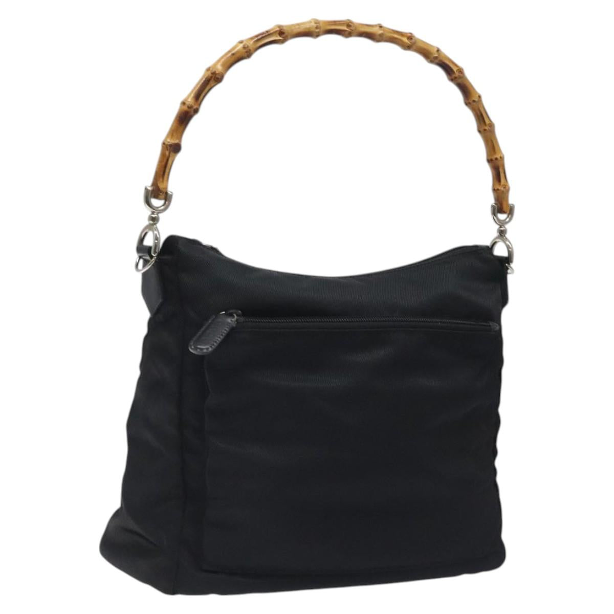 GUCCI Bamboo Shoulder Bag Nylon Black Silver 000 2058 0509 5 Auth sw530