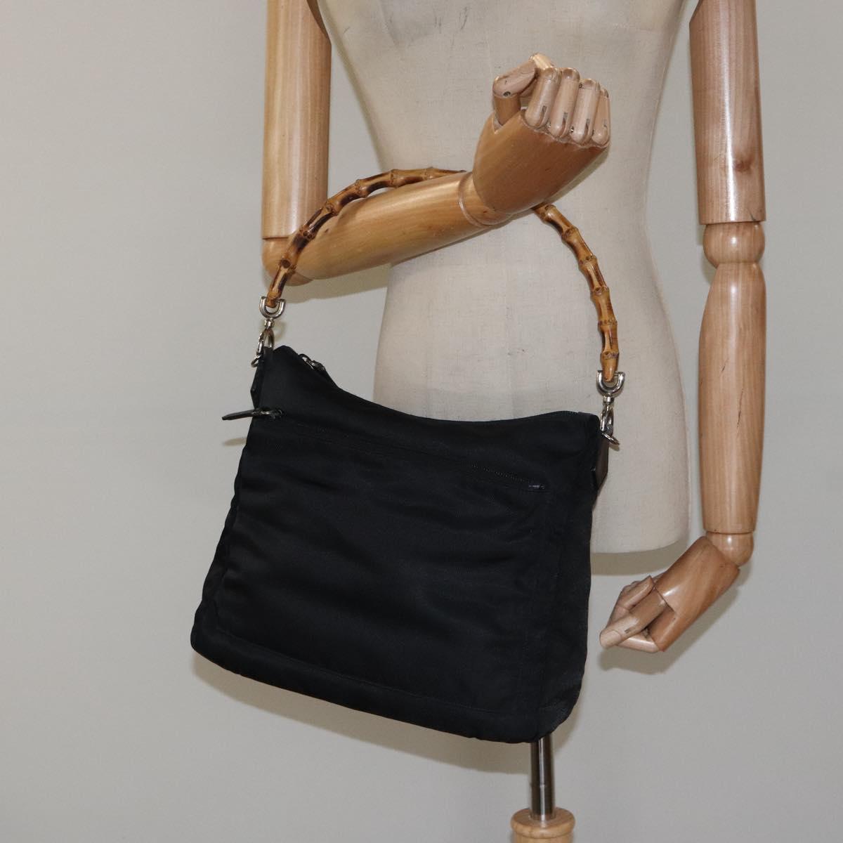 GUCCI Bamboo Shoulder Bag Nylon Black Silver 000 2058 0509 5 Auth sw530