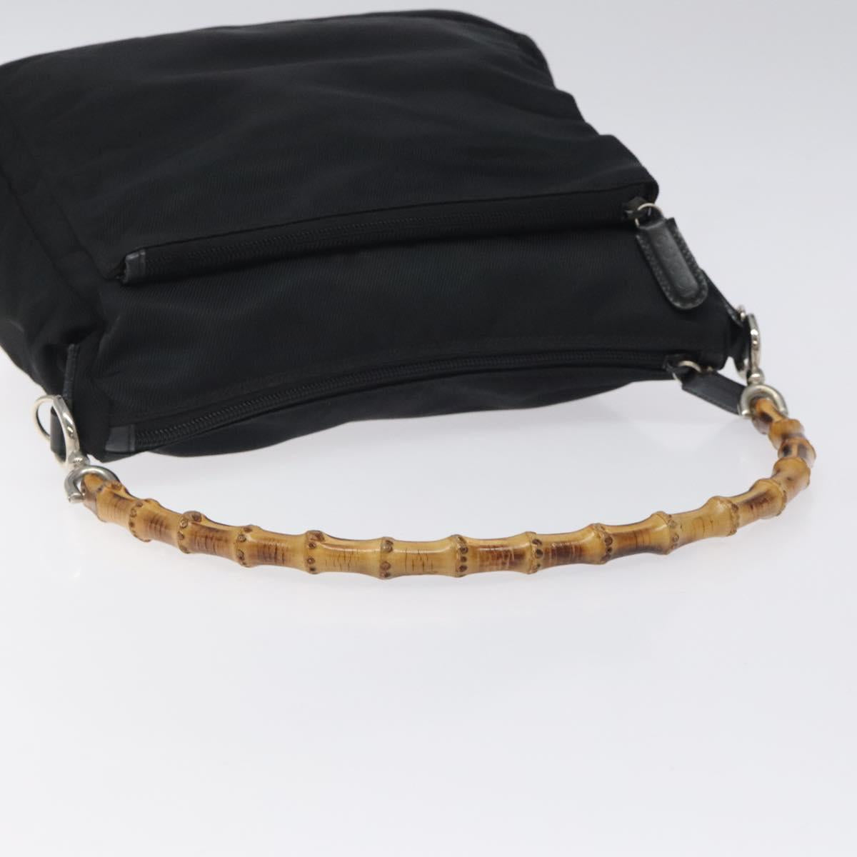 GUCCI Bamboo Shoulder Bag Nylon Black Silver 000 2058 0509 5 Auth sw530