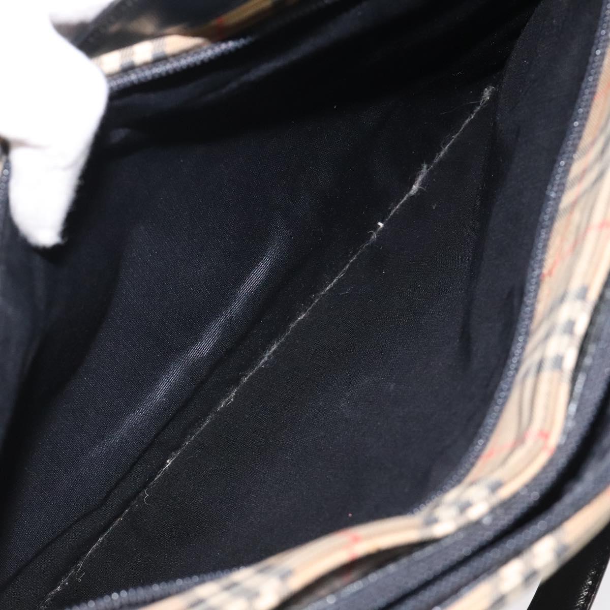 BURBERRY Nova Check Shoulder Bag Canvas Beige Gold Auth sw534