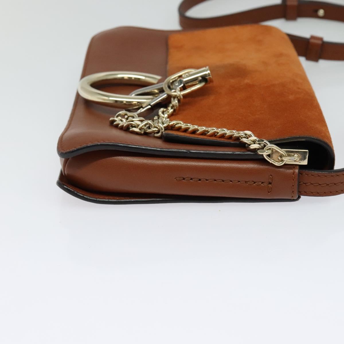 Chloe Fay Shoulder Bag Suede Leather Orange Gold Auth sw537