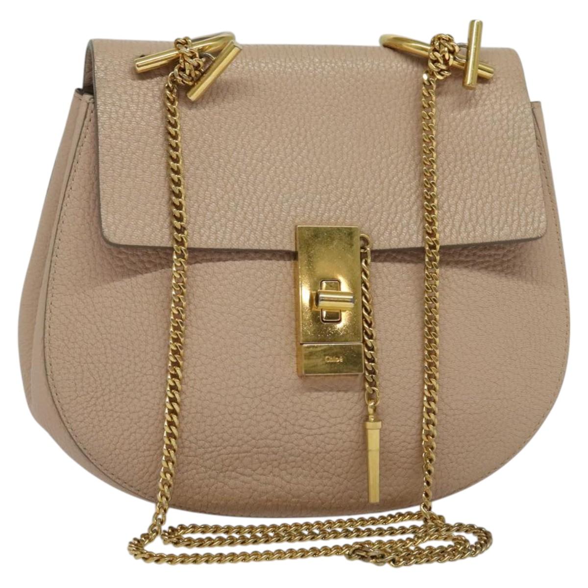 Chloe Chain Drew Shoulder Bag Leather Pink Gold Auth sw539