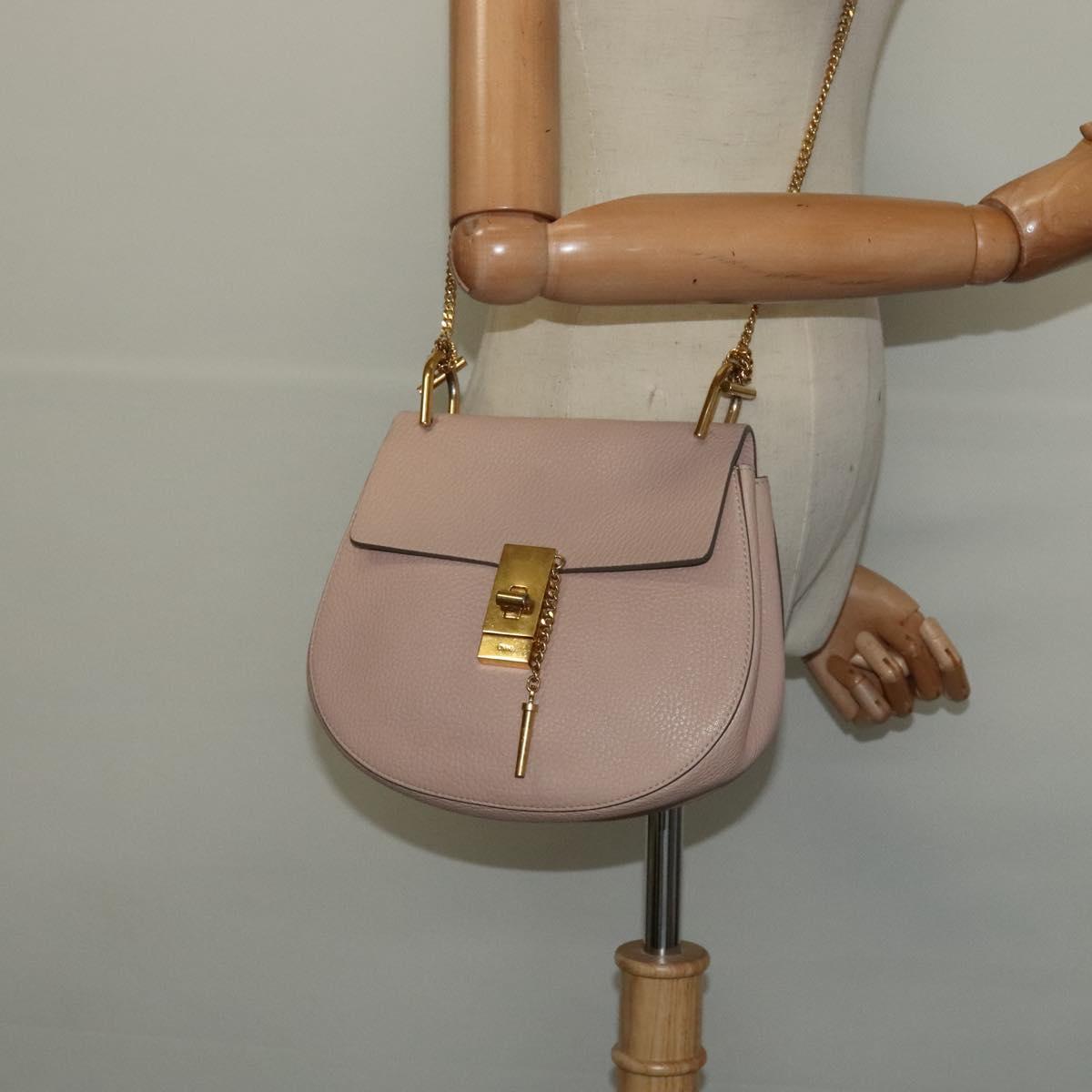 Chloe Chain Drew Shoulder Bag Leather Pink Gold Auth sw539