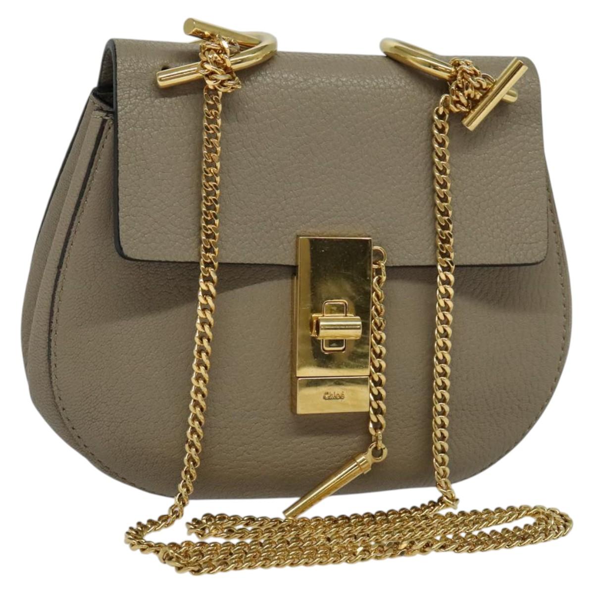 Chloe Chain Drew Shoulder Bag Leather Gray Gold Auth sw540