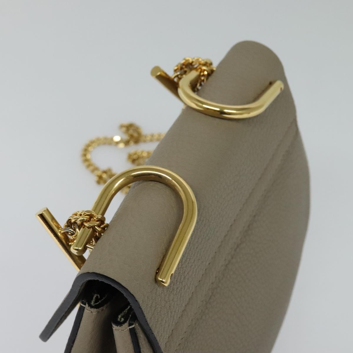 Chloe Chain Drew Shoulder Bag Leather Gray Gold Auth sw540
