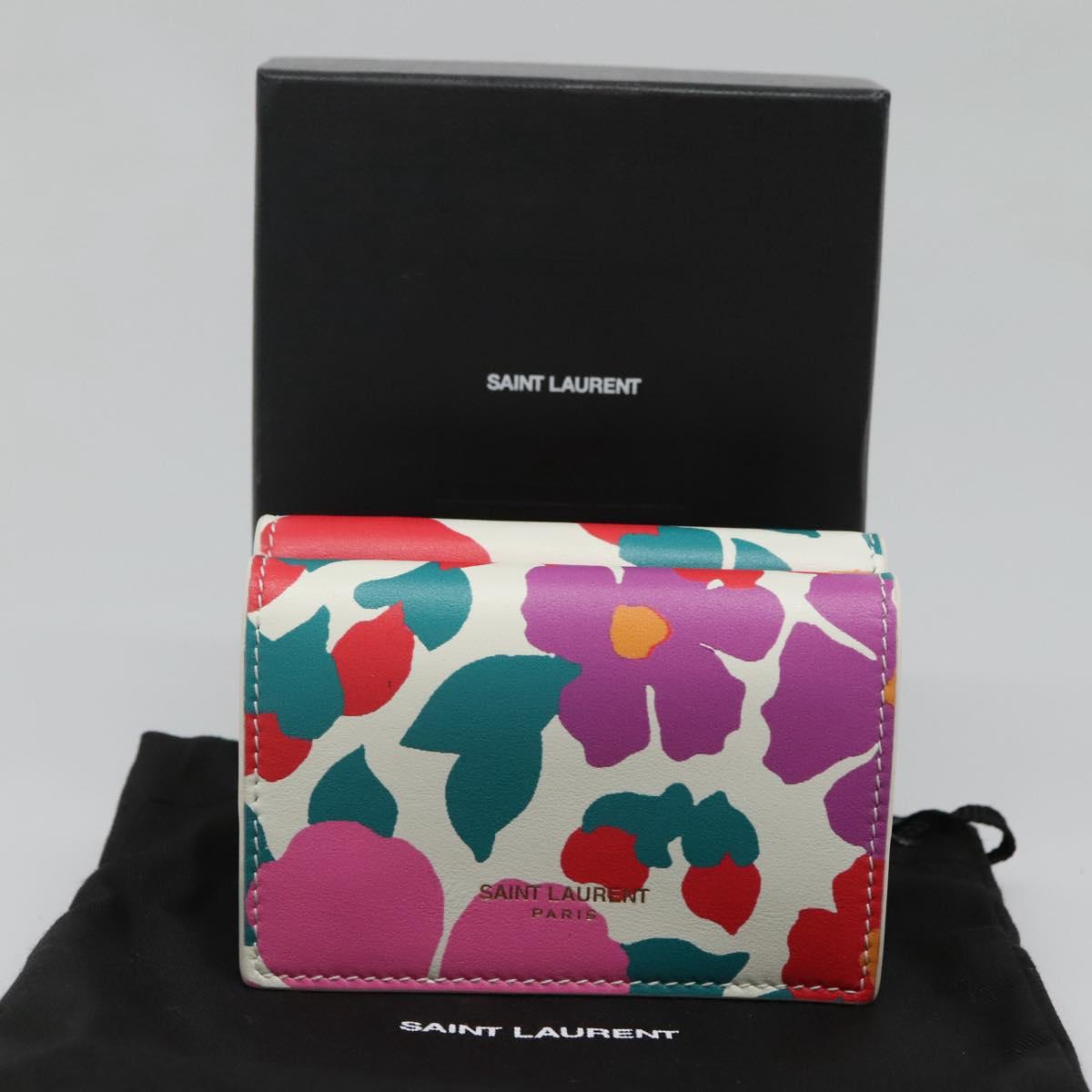 SAINT LAURENT Wallet Leather Gold White Auth sw546