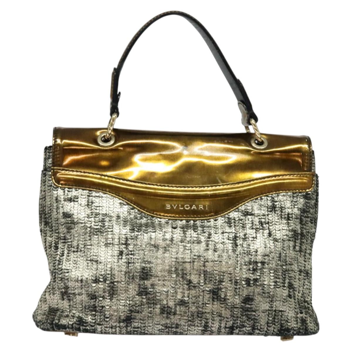 BVLGARI Leoni Hand Bag Leather 2way Gold Auth sw547