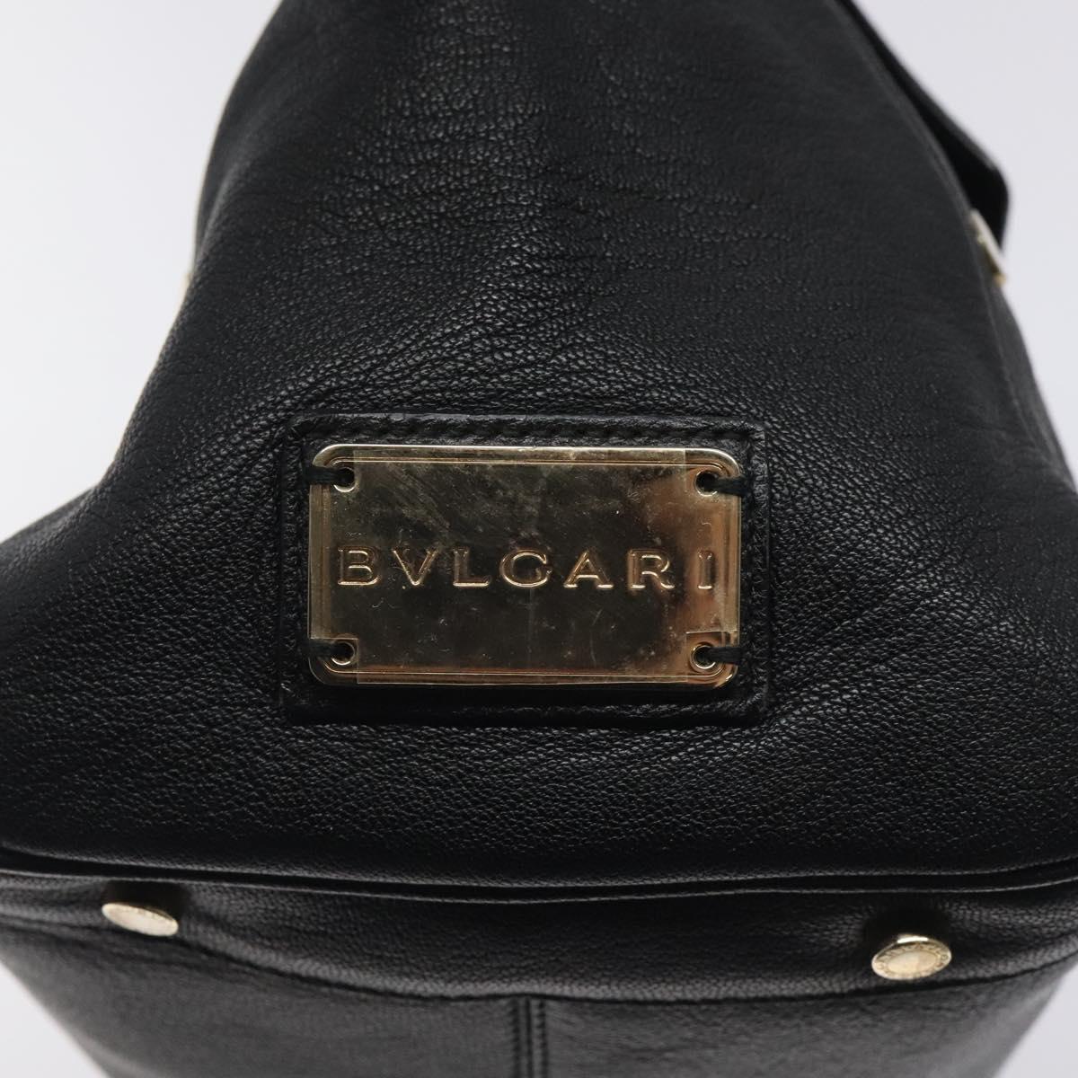 BVLGARI Shoulder Bag Leather Black Gold Auth sw548