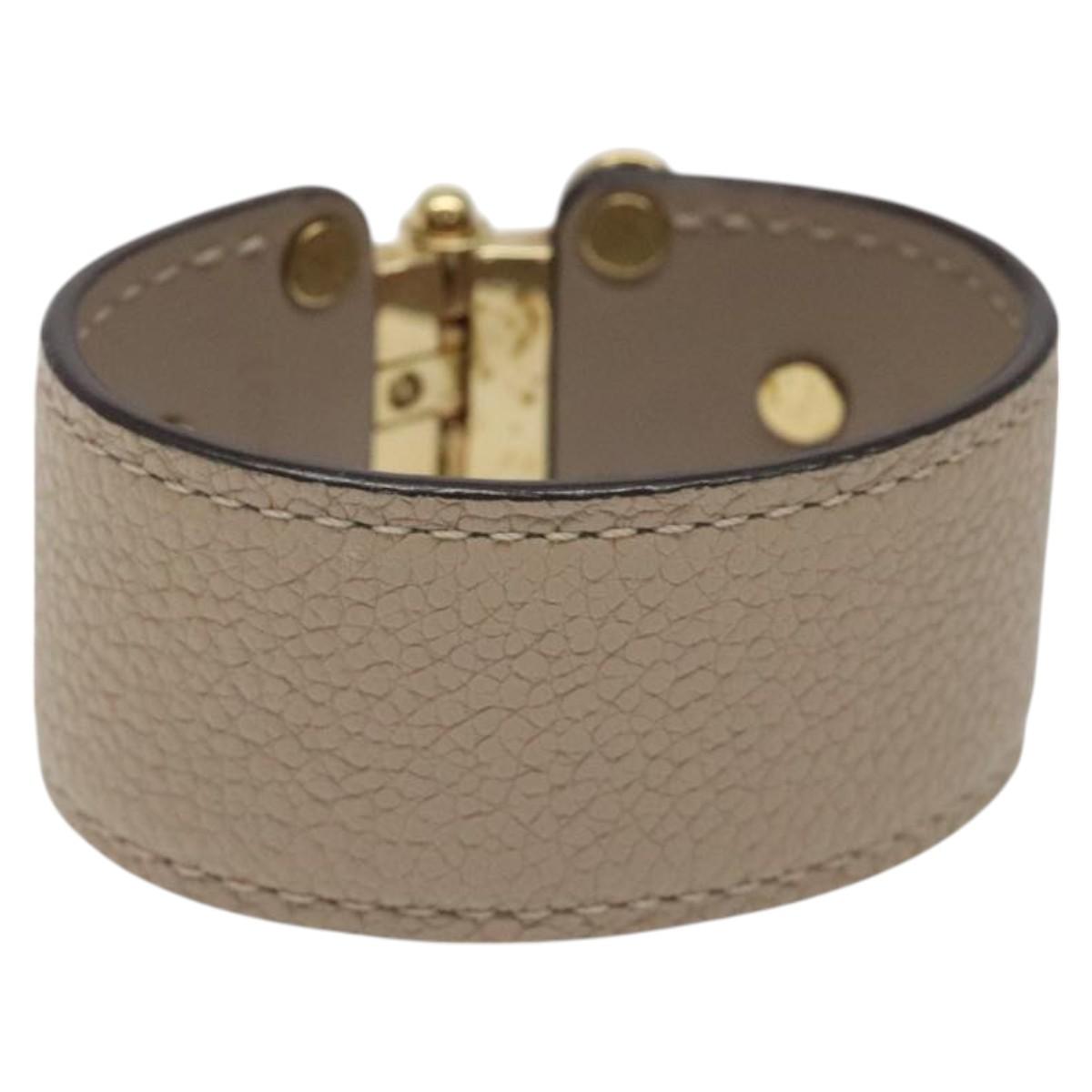 LOUIS VUITTON Brass Save Bracelet Leather Beige M6750 LV Auth sw557