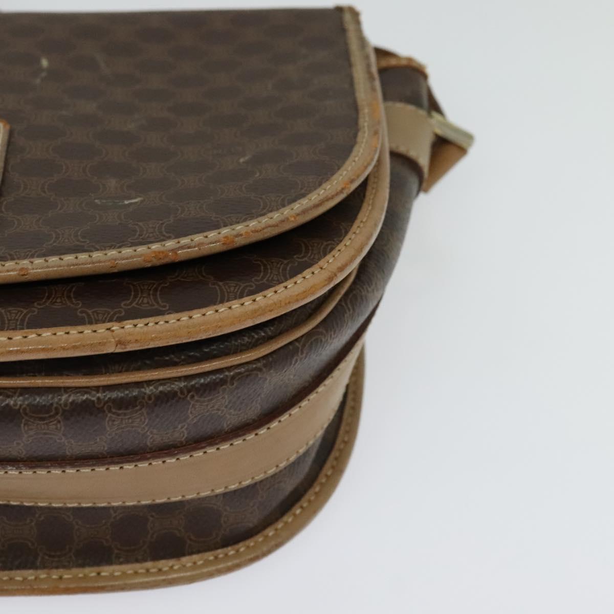 CELINE Macadam Canvas Shoulder Bag PVC Leather Brown Gold Auth sw561