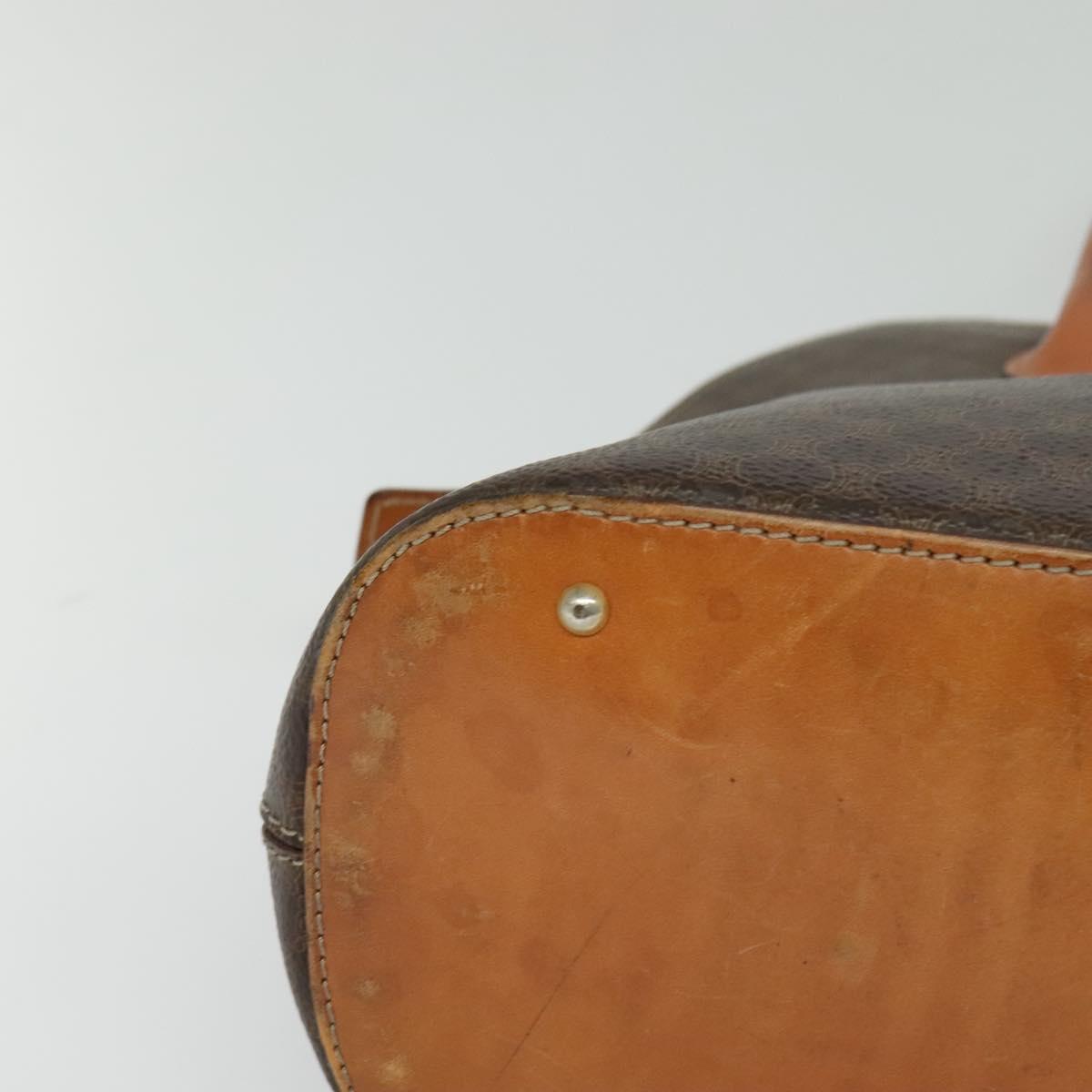 CELINE Macadam Canvas Hand Bag PVC Leather Brown Gold Auth sw562