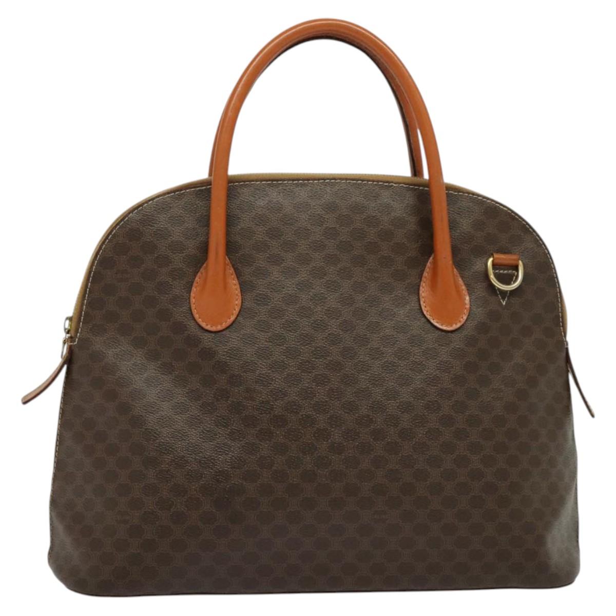 CELINE Macadam Canvas Hand Bag PVC Leather Brown Gold Auth sw562