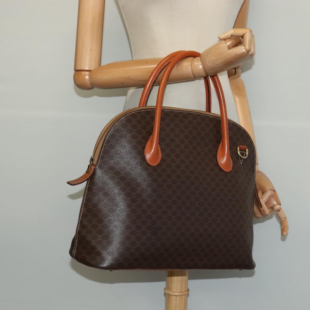 CELINE Macadam Canvas Hand Bag PVC Leather Brown Gold Auth sw562