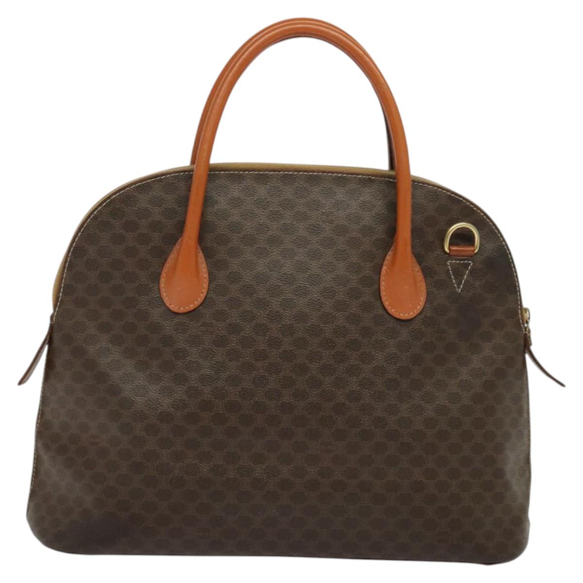 CELINE Macadam Canvas Hand Bag PVC Leather Brown Gold Auth sw562