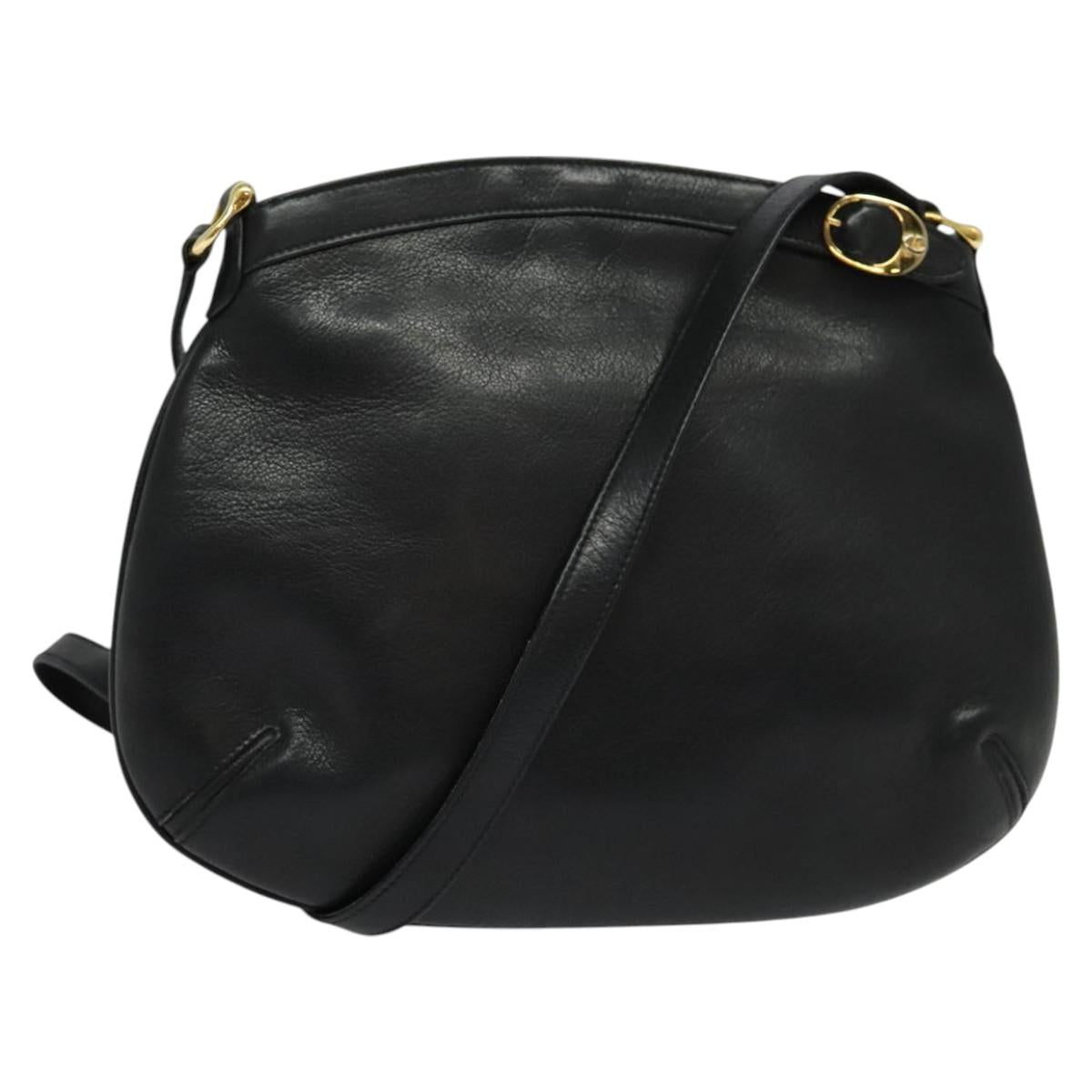 GUCCI Shoulder Bag Leather Black Gold Auth sw564
