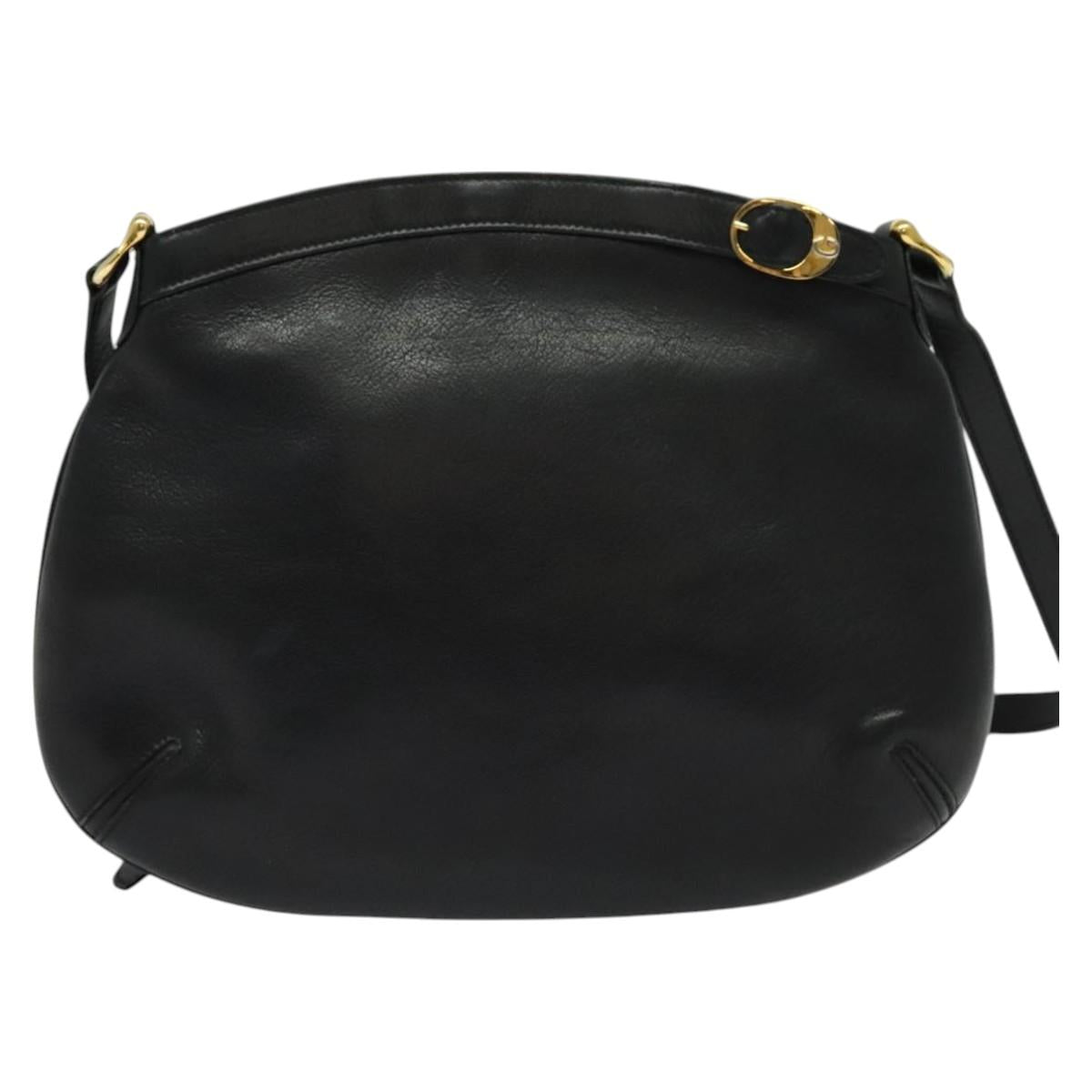 GUCCI Shoulder Bag Leather Black Gold Auth sw564