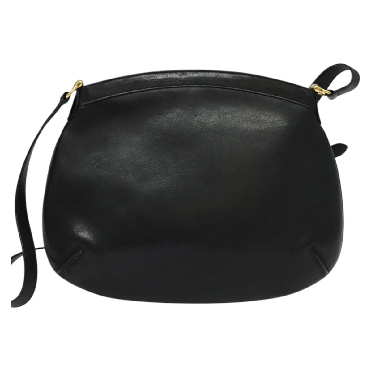 GUCCI Shoulder Bag Leather Black Gold Auth sw564