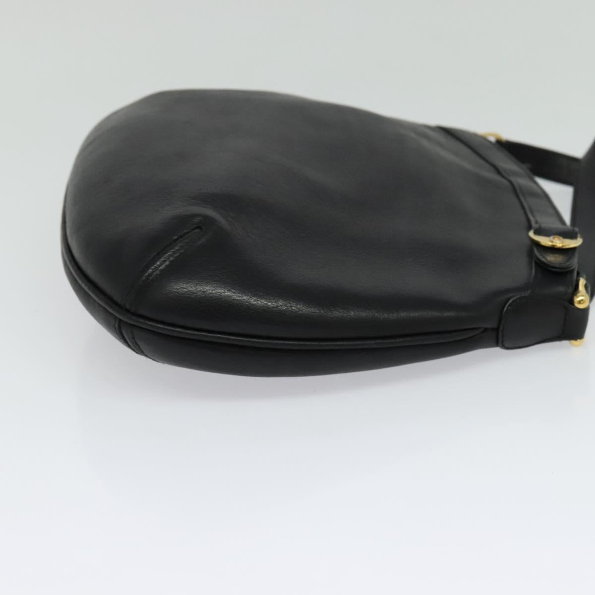 GUCCI Shoulder Bag Leather Black Gold Auth sw564