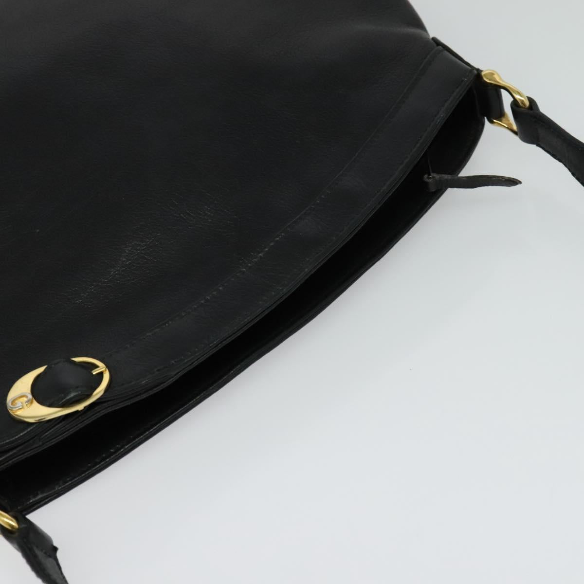 GUCCI Shoulder Bag Leather Black Gold Auth sw564