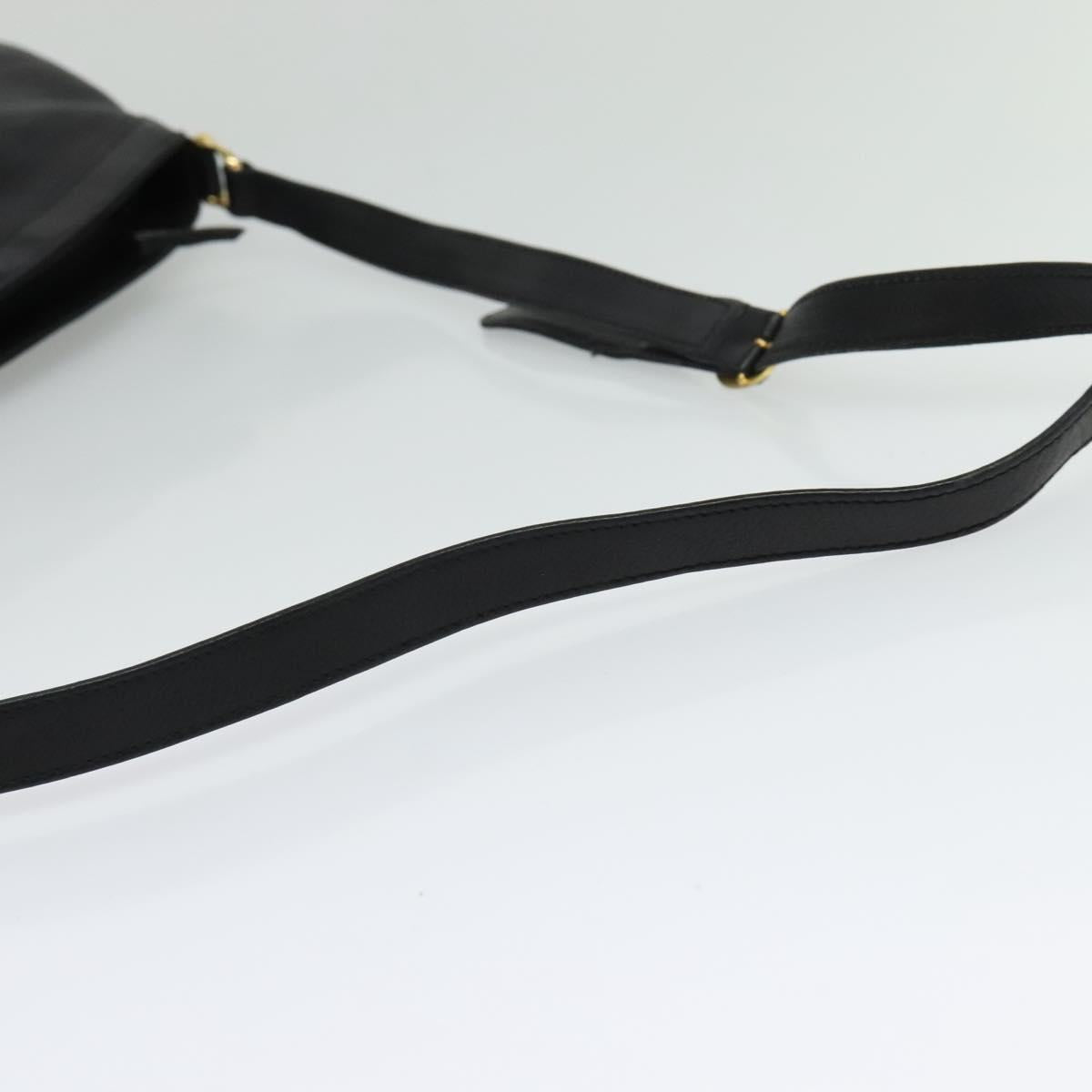 GUCCI Shoulder Bag Leather Black Gold Auth sw564