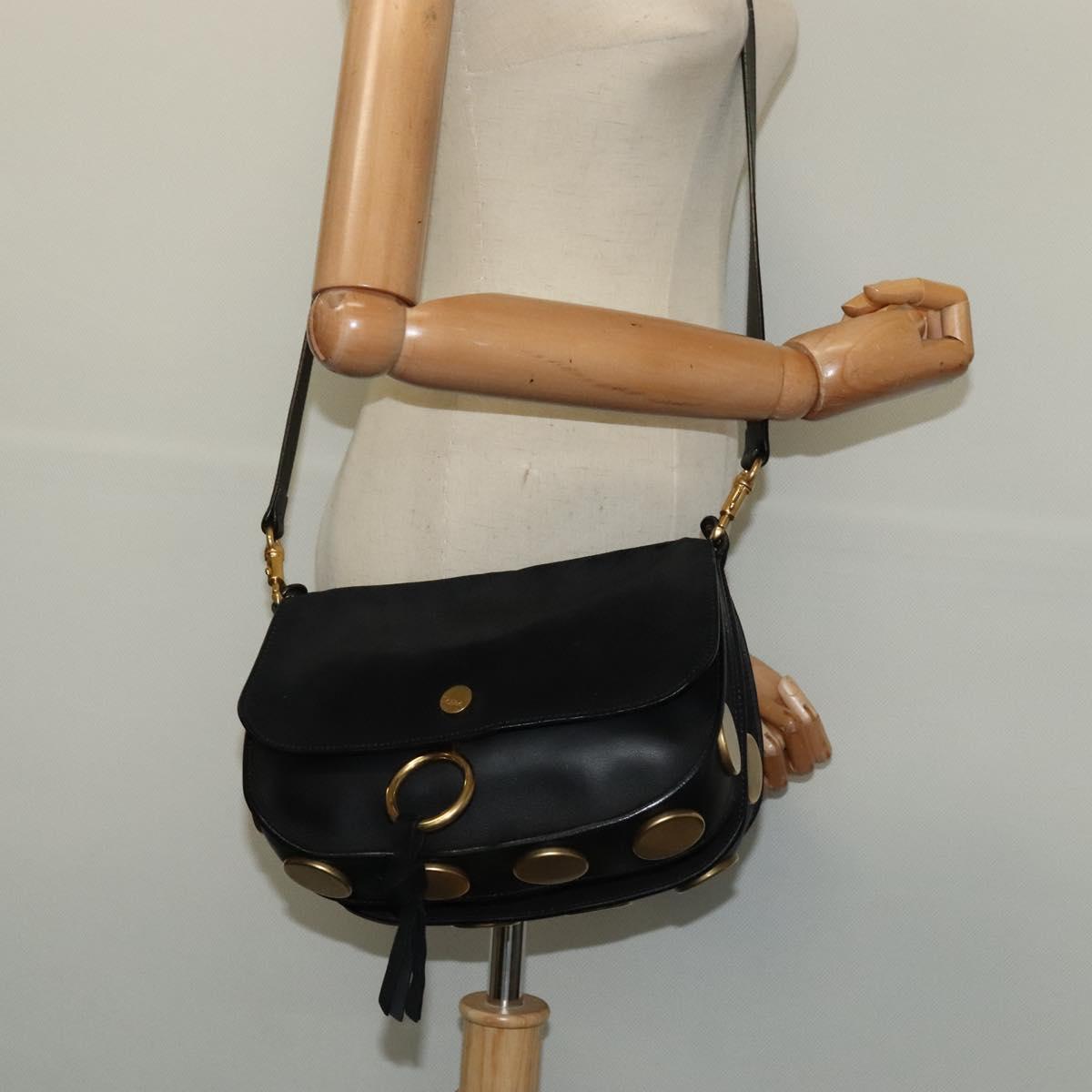 Chloe Curtis Shoulder Bag Suede Black Gold Auth sw587